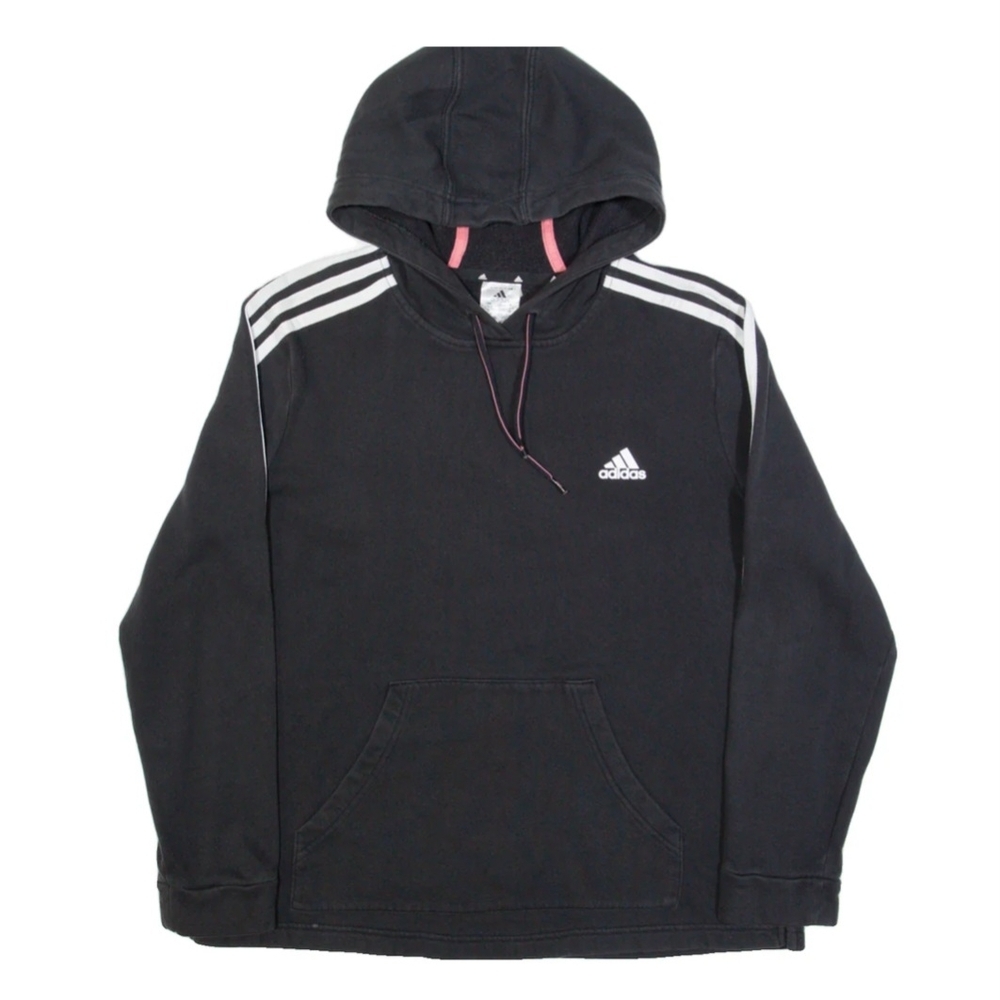 Adidas Black Hoodie White Stripes L Casual Athleisure Sporty Streetwear